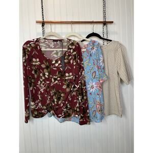 Tahari LOFT Croft & Borrow Floral & Striped Blouses Career SET Bundle Size M